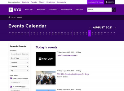 NYU Calendar NYU Calendar