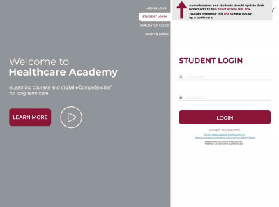 Healthcare Academy Student Log in Page Healthcare Academy Student Log in Page