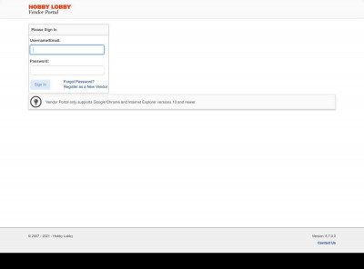 Vendor Portal - Sign In - Hobby Lobby Vendor Portal - Sign In - Hobby Lobby