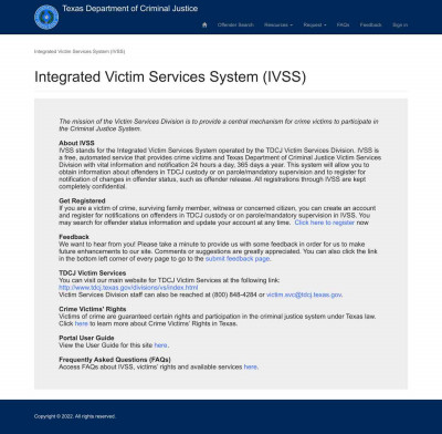 Integrated Victim Services System (IVSS) · Customer Self-Service Integrated Victim Services System (IVSS) · Customer Self-Service