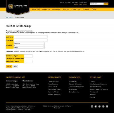 KSU# or NetID Lookup KSU# or NetID Lookup