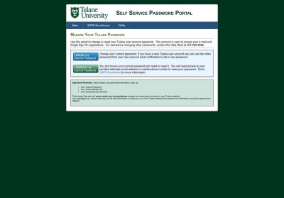 Tulane Password Management Tulane Password Management