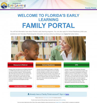 Early Learning Family Portal: Home Early Learning Family Portal: Home