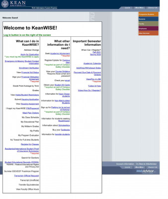 Kean Web Information System Express - WebAdvisor Kean Web Information System Express - WebAdvisor