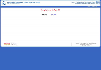 IRCTC Next Generation eTicketing System - Error Page IRCTC Next Generation eTicketing System - Error Page