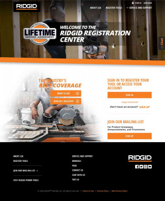 RIDGID Powertools :: Login RIDGID Powertools :: Login