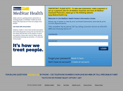 the MedStar Health Patient Information Center - Patient Log In the MedStar Health Patient Information Center - Patient Log In