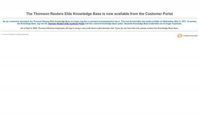 The Thomson Reuters Elite Knowledge Base is now available ... The Thomson Reuters Elite Knowledge Base is now available ...