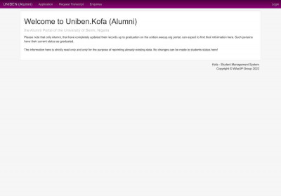 Check transcript status - UNIBEN (Alumni) Check transcript status - UNIBEN (Alumni)