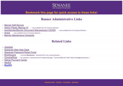 Banner Admin User Links - Sewanee Banner Admin User Links - Sewanee
