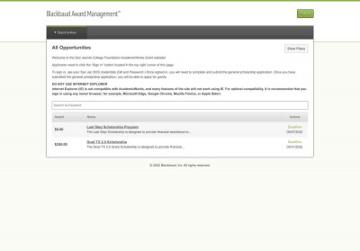All Opportunities - Blackbaud Award Management All Opportunities - Blackbaud Award Management